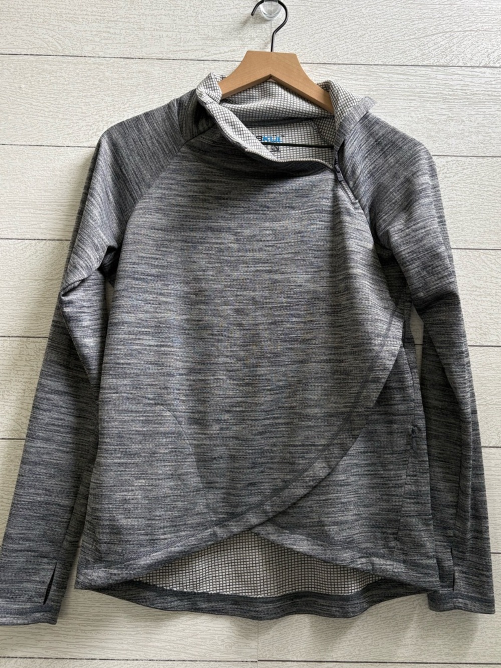IBKUL Heathered Asymmetrical Quarter Zip Pullover Top UPF 50+ Gray Small - Picture 2 of 12